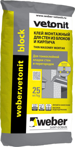 Weber Vetonit «Block» Клей монтажный для стен из блоков и кирпича (25 кг)