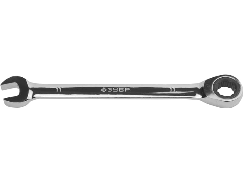 Ключ Зубр "ПРОФИ" гаечный комбинированный трещоточный, Cr-V сталь, хромированный, 14мм