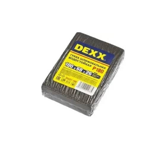 DEXX Р180, 100 х 68 х 26 мм, водостойкая, четырехсторонняя шлифовальная губка (35637-180)