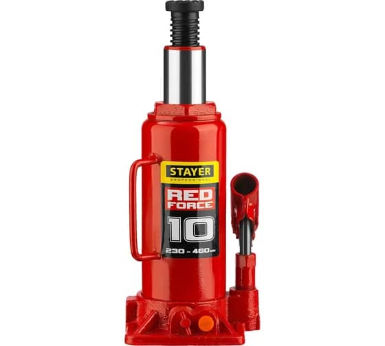 STAYER RED FORCE, 10 т, 230 - 460 мм, бутылочный гидравлический домкрат, Professional (43160-10)