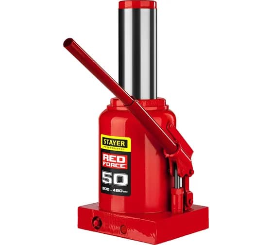 STAYER RED FORCE, 50 т, 300 - 480 мм, бутылочный гидравлический домкрат, Professional (43160-50)