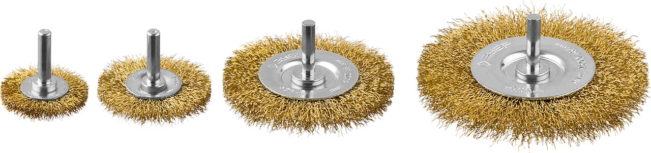 ЗУБР 38/50/75/100 мм, витая латунированная, стальная проволока, набор дисковых щеток крацовок для дрели , Профессионал (3521-H4_z03)