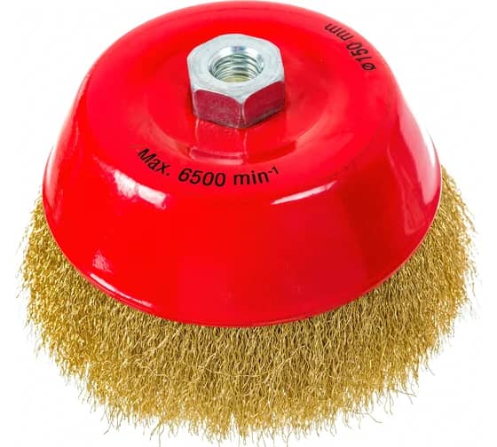 MIRAX 150 мм, витая стальная латунированная проволока 0.3 мм, чашечная щетка-крацовка для УШМ (35142-150)