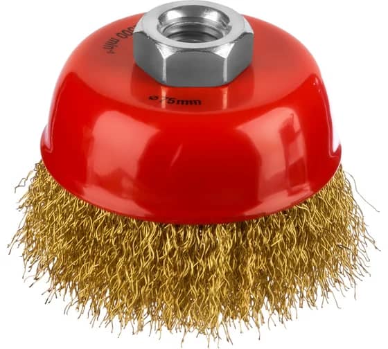 MIRAX 75 мм, витая стальная латунированная проволока 0.3 мм, чашечная щетка-крацовка для УШМ (35142-075)