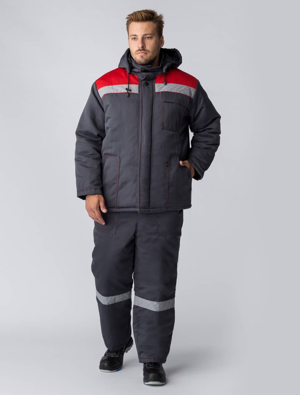 Куртка зимняя Экспертный-Люкс NEW (тк.Смесовая,210), т.серый/красный, 52-54/ 170-176