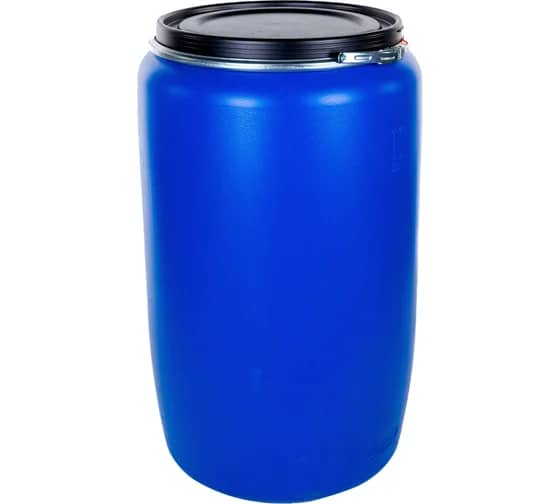 Бочка п/э 227о новая с крышкой на обруче синяя (К)